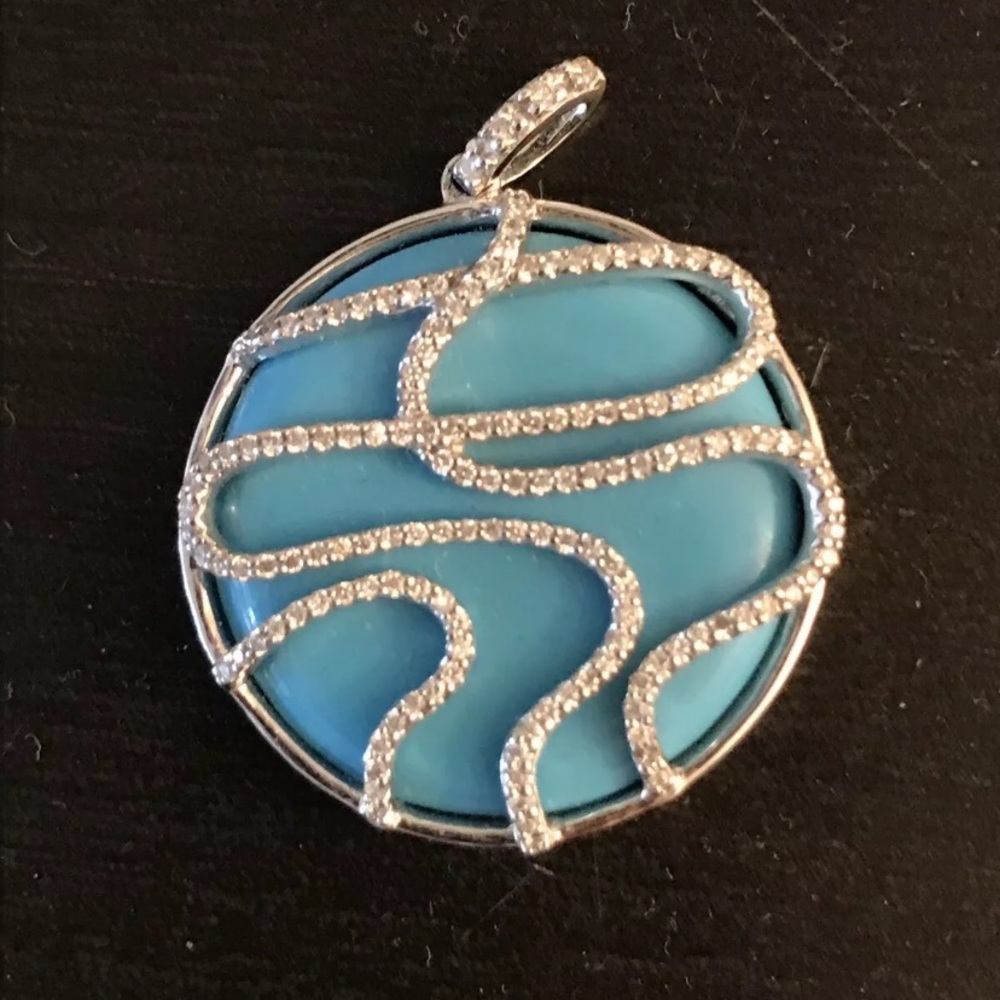 1.5 Carat Diamond Turquoise Pendant 18K White Gold